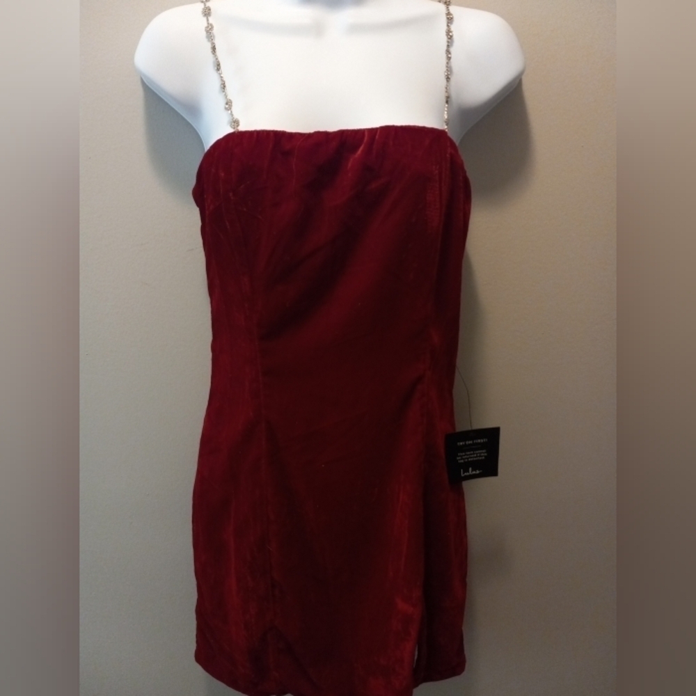 Lulus Rhinestone Strappy Back Velvet Mini Dress in Burgundy Size Small
